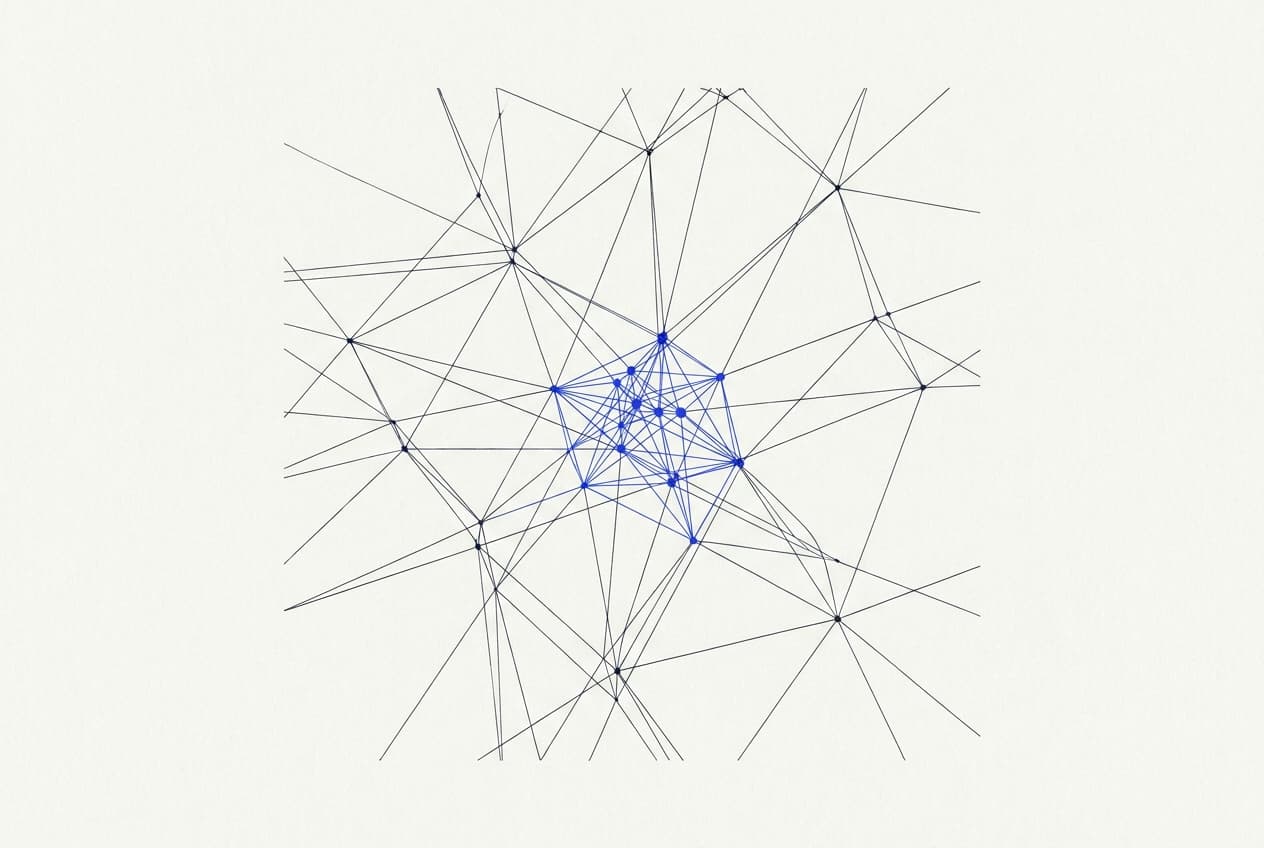 Ink lattice of nodes and threads resolving into a cobalt core
