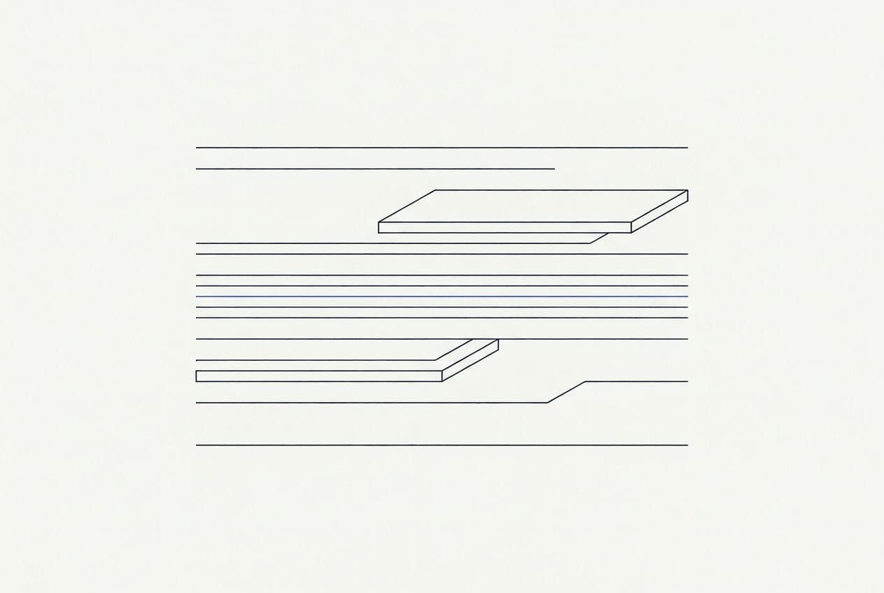 Stacked line-drawn planes with one layer traced in cobalt